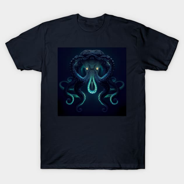 Sea Monster Turquoise, dark navy background T-Shirt by fistikci